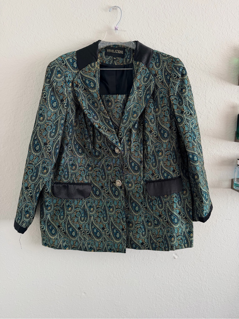 Teal Paisley Tailored Blazer and Skirt Set